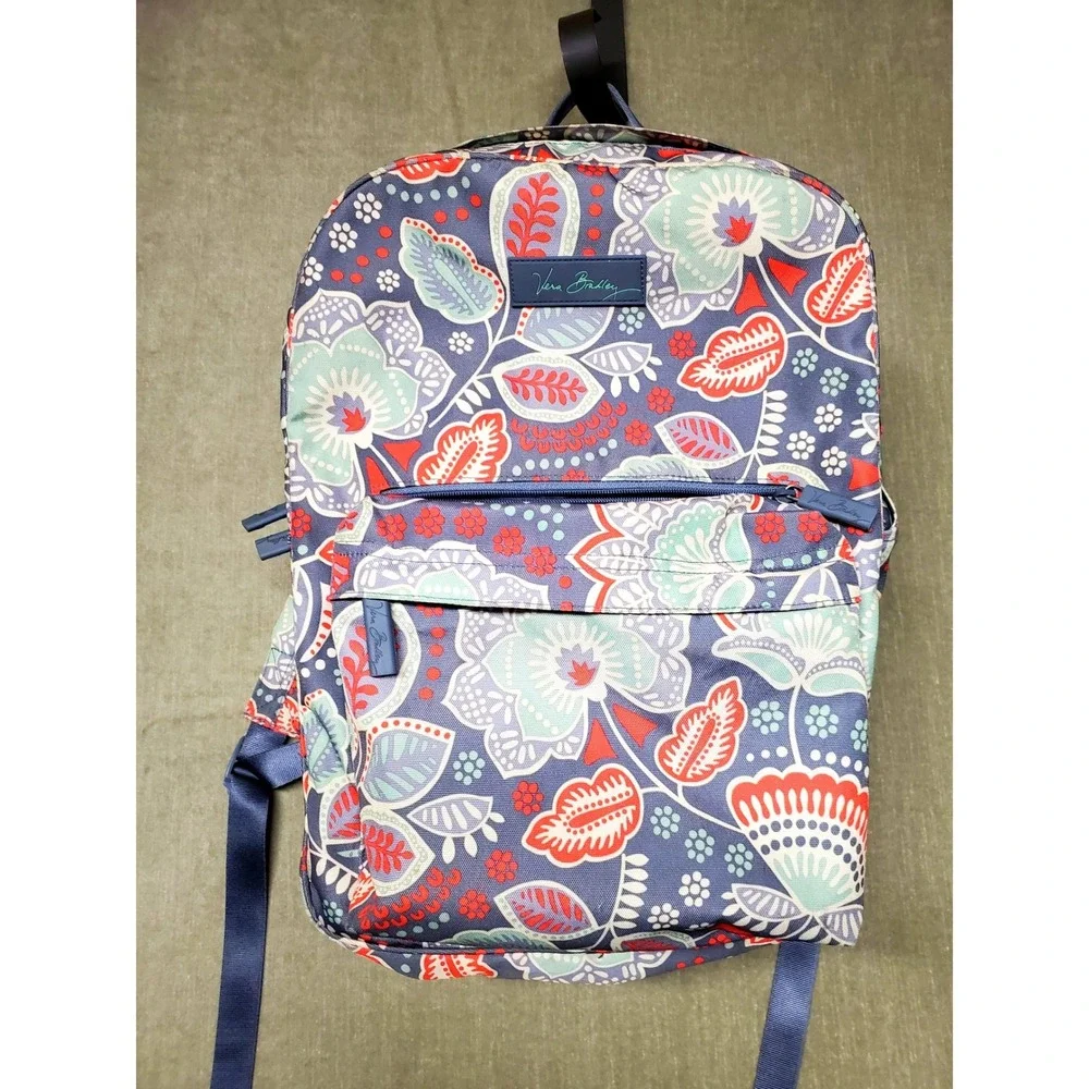 Vera Bradley Nomadic Floral Lighten Up Backpack Gray Coral Mint Canvas Bag